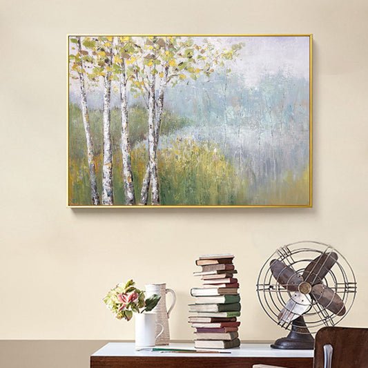 Serene Birch Trees by Tranquil Lake ‚Äì Elegant Oil Painting for Home Decor