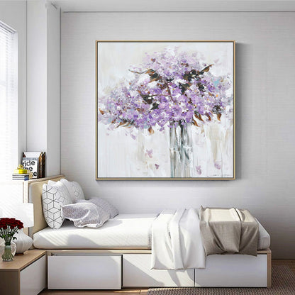 Charming Lavender Blooms in Elegant Glass Vase - Serene Floral Oil Painting