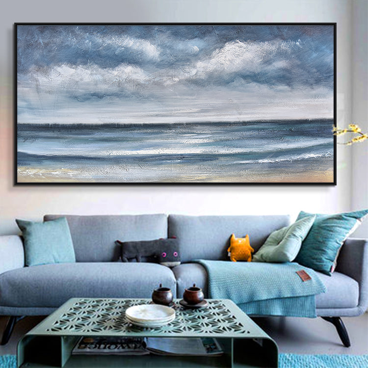 Serene Ocean View: Captivating Oil Painting of Coastal Calm Before the Storm