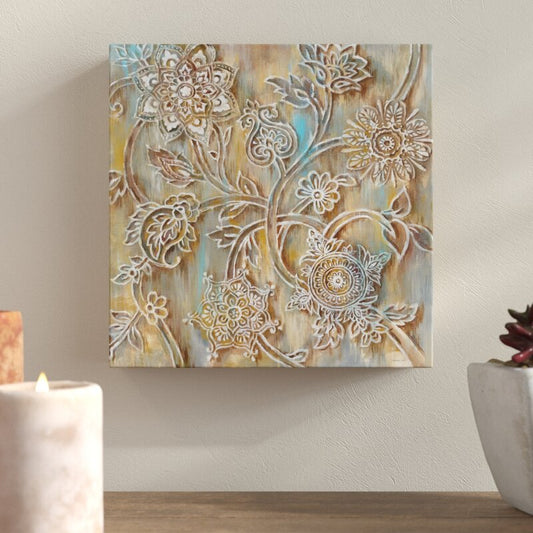 Elegant Floral Henna Art Oil Painting on Canvas for Home Decor