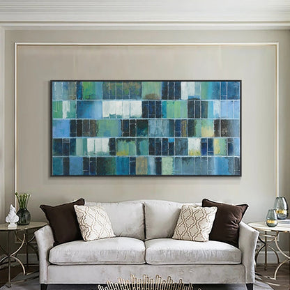 Abstract Blue and Green Tunnel Oil Painting for Modern Home Decor