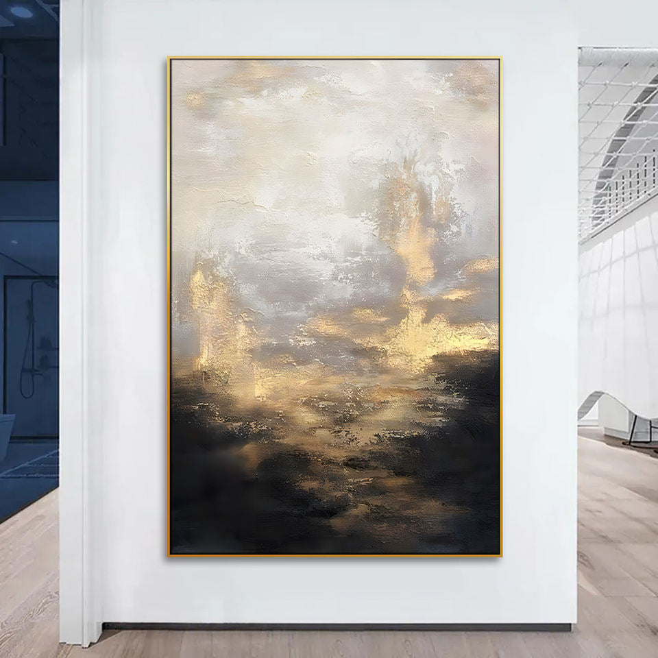 Golden Horizon: Abstract Oil Painting for Elegant Home Decor