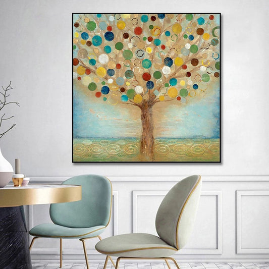 Colorful Abstract Tree Oil Painting for Modern Home Decor