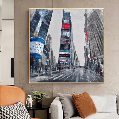 Vibrant Urban Scene: Times Square Oil Painting for Modern Home Decor