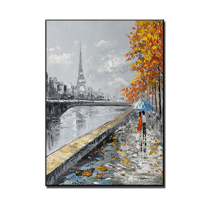 Romantic Parisian Evening with Umbrella - Elegant Oil Painting for Home Decor
