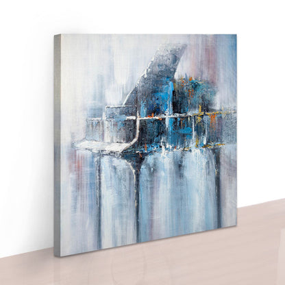 Abstract Blue Oil Painting with Bold Brushstrokes and Textured Layers