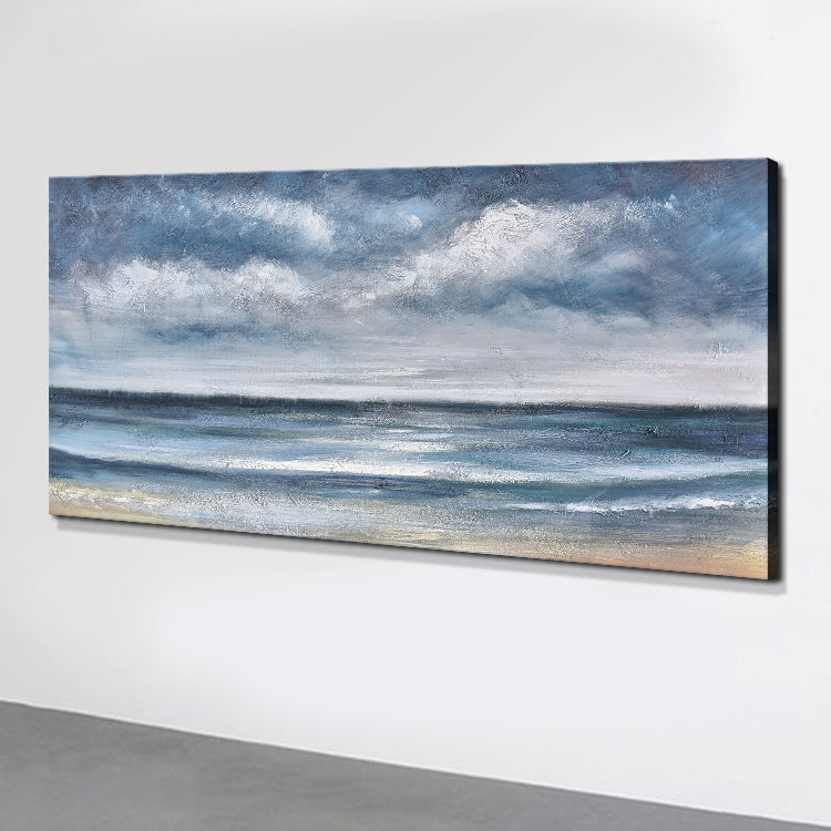 Serene Ocean View: Captivating Oil Painting of Coastal Calm Before the Storm