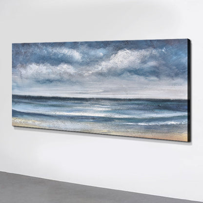 Serene Ocean View: Captivating Oil Painting of Coastal Calm Before the Storm