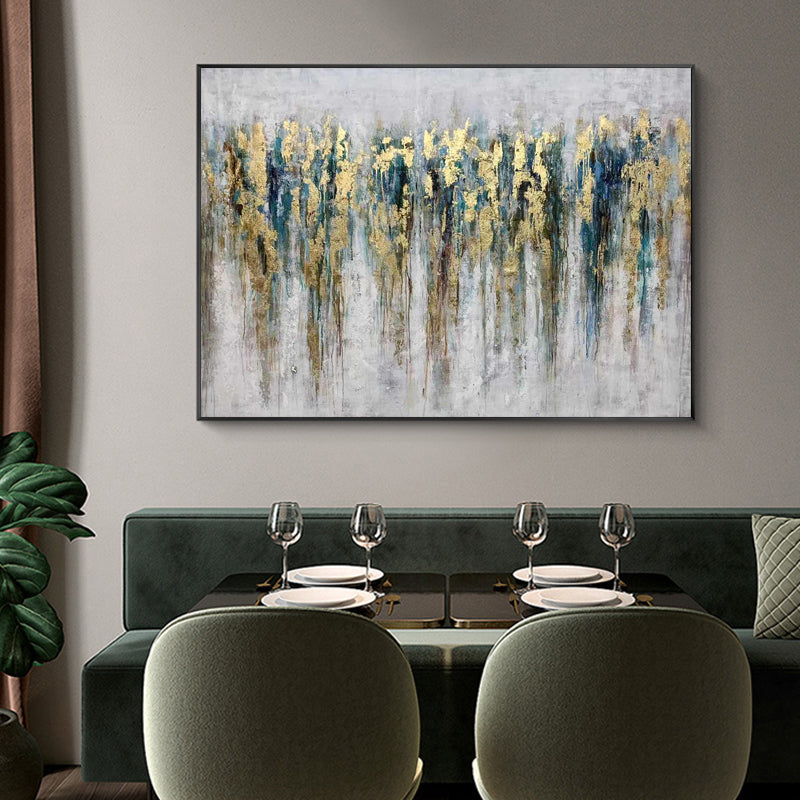 Abstract Gold and Blue Oil Painting for Modern Home Decor