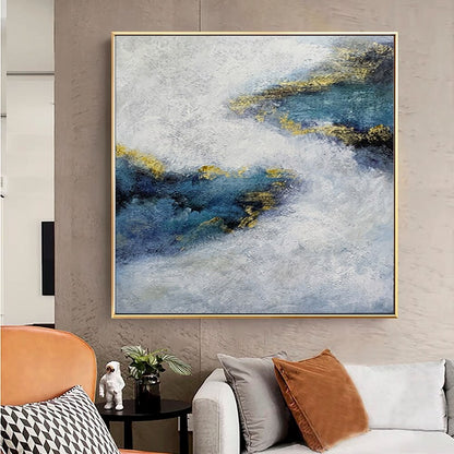 Serene Misty Blue Abstract Oil Painting for Modern Home Decor