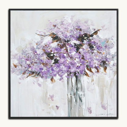 Charming Lavender Blooms in Elegant Glass Vase - Serene Floral Oil Painting