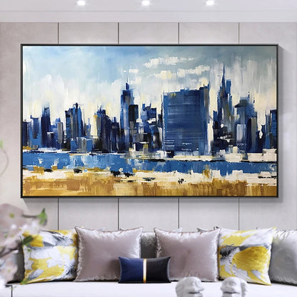 Vibrant Urban Cityscape Oil Painting - Modern Skyline Artwork for Stylish Decor