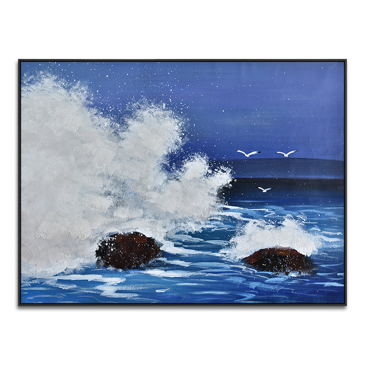 Tranquil Ocean Waves with Serenity and Soothing Blue Tones Oil Painting