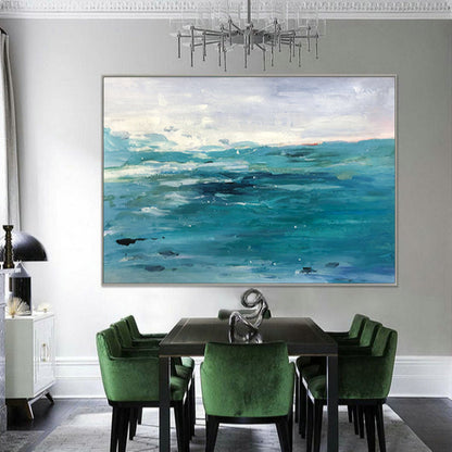 Serene Ocean Waves in Vibrant Turquoise Oil Painting for Coastal Home Decor
