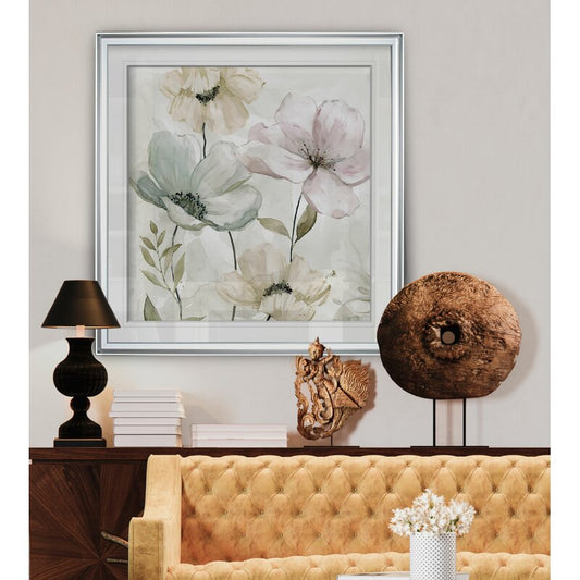 Delicate Floral Oil Painting in Soft Grays and Pastels for Elegant Home D√©cor