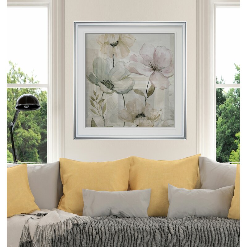 Delicate Floral Oil Painting in Soft Grays and Pastels for Elegant Home D√©cor