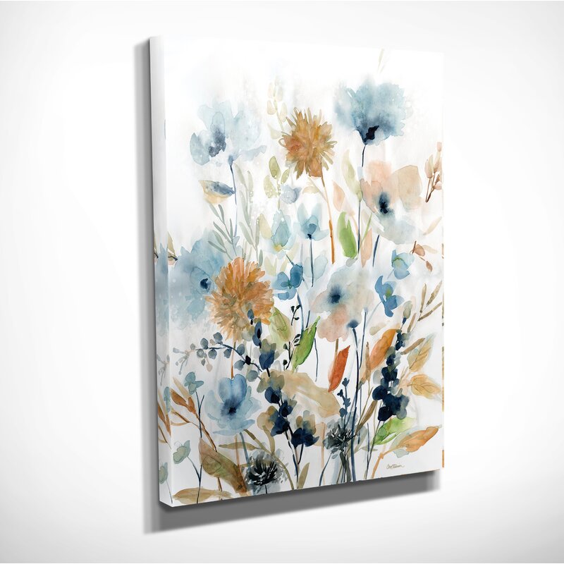 Floral Serenity in Blue and Gold - Vibrant Oil Painting for Modern Home Decor