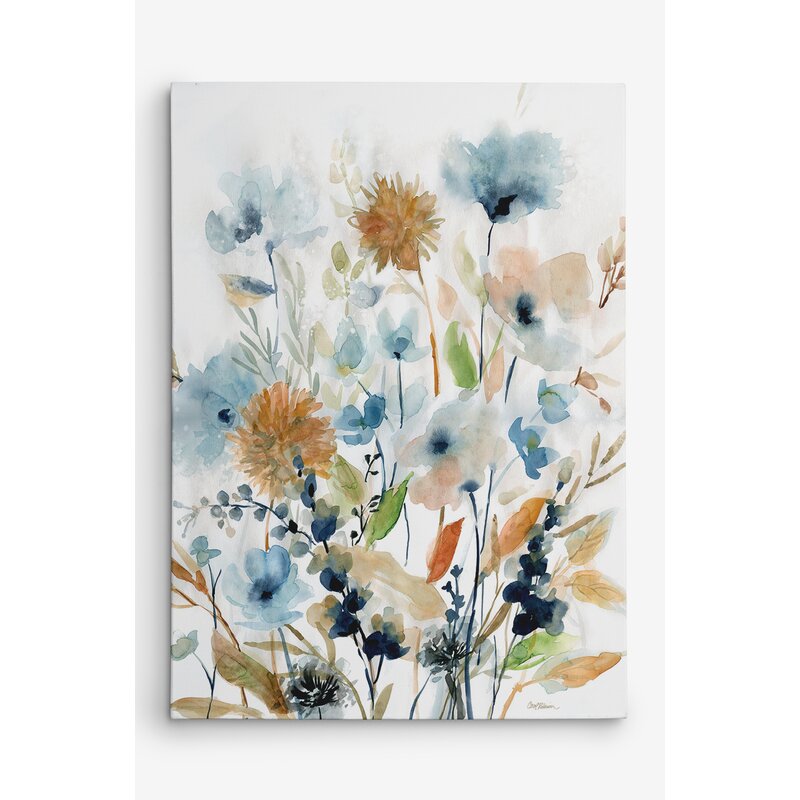 Floral Serenity in Blue and Gold - Vibrant Oil Painting for Modern Home Decor