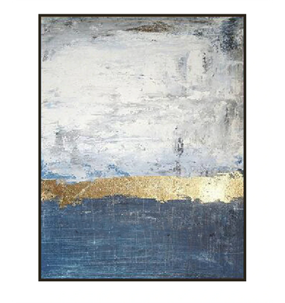 Serene Ocean Horizon with Gold Accent Oil Painting for Modern Home Decor