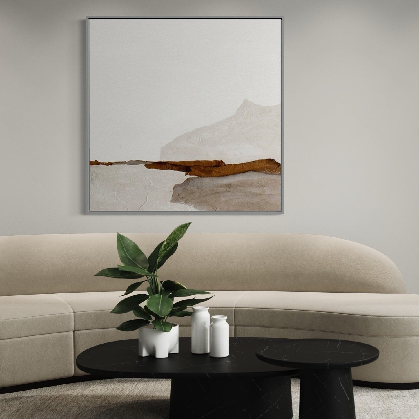 Serene Landscape in Earthy Tones - Contemporary Oil Painting for Modern Decor