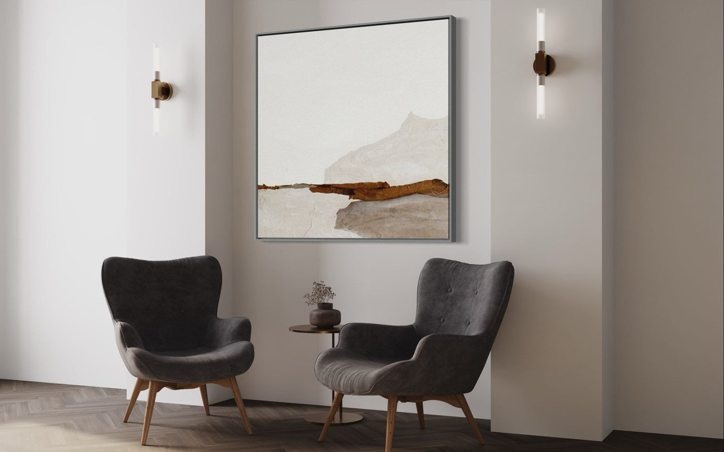 Serene Landscape in Earthy Tones - Contemporary Oil Painting for Modern Decor