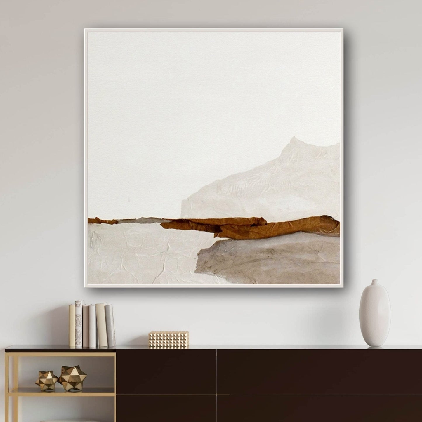 Serene Landscape in Earthy Tones - Contemporary Oil Painting for Modern Decor