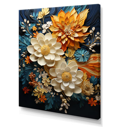 Botanical Beauty: Vibrant Orange and Teal Floral Oil Painting Decoration