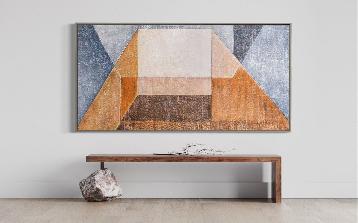 Abstract Geometric Oil Painting in Earth Tones for Modern Home Decor