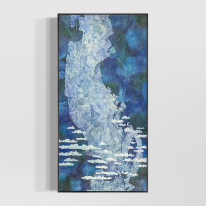 Serene Blue Sky Oil Painting with Whimsical Clouds for Tranquil Home Decor