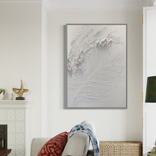 Elegant White Waves Oil Painting for Coastal Home Decor