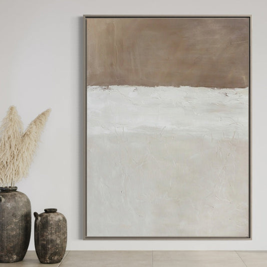 Serene Coastal Abstract Landscape in Earthy Tones - Modern Oil Painting Decor