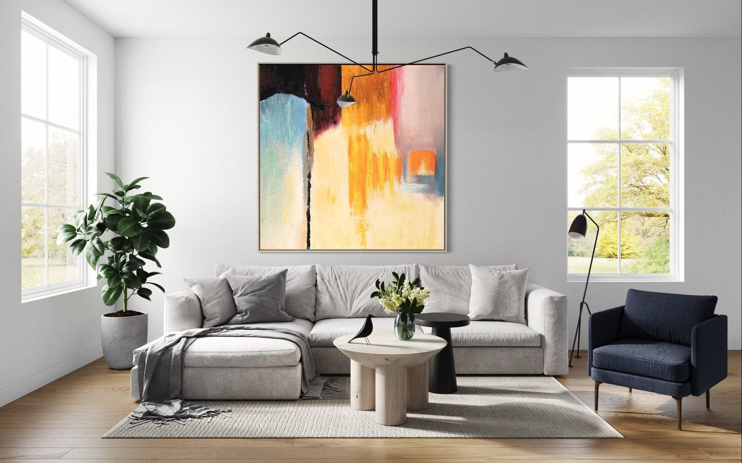 Vibrant Abstract Autumn Landscape Oil Painting for Contemporary Home Decor