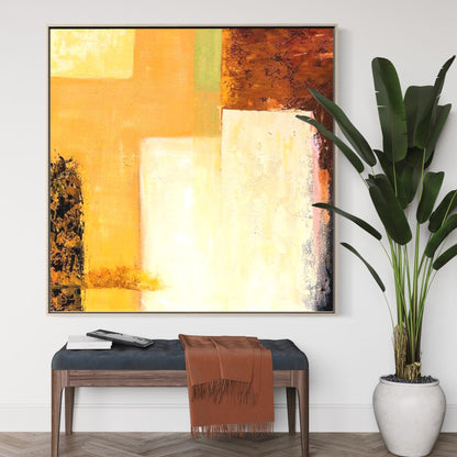 Abstract Yellow Sunrise Oil Painting for Modern Home Decor