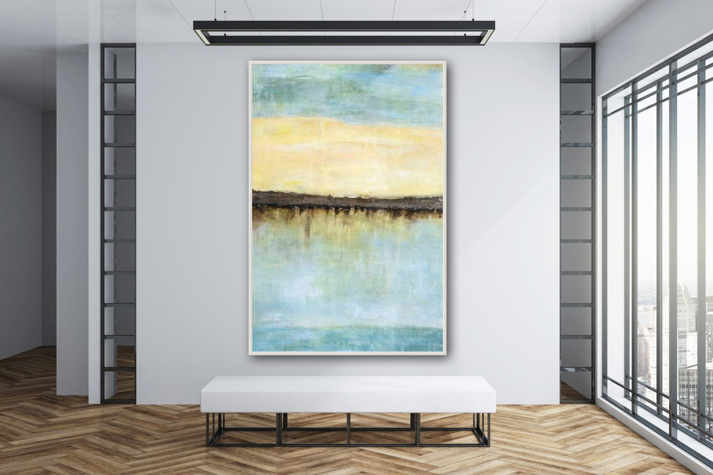 Serene Horizon: Tranquil Landscape Oil Painting for Modern Spaces