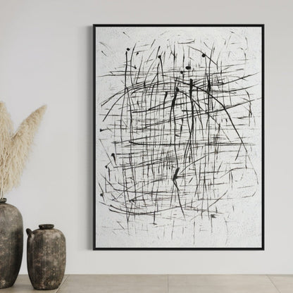 Abstract Black and White Oil Painting: Modern Minimalist Art for Contemporary Spaces