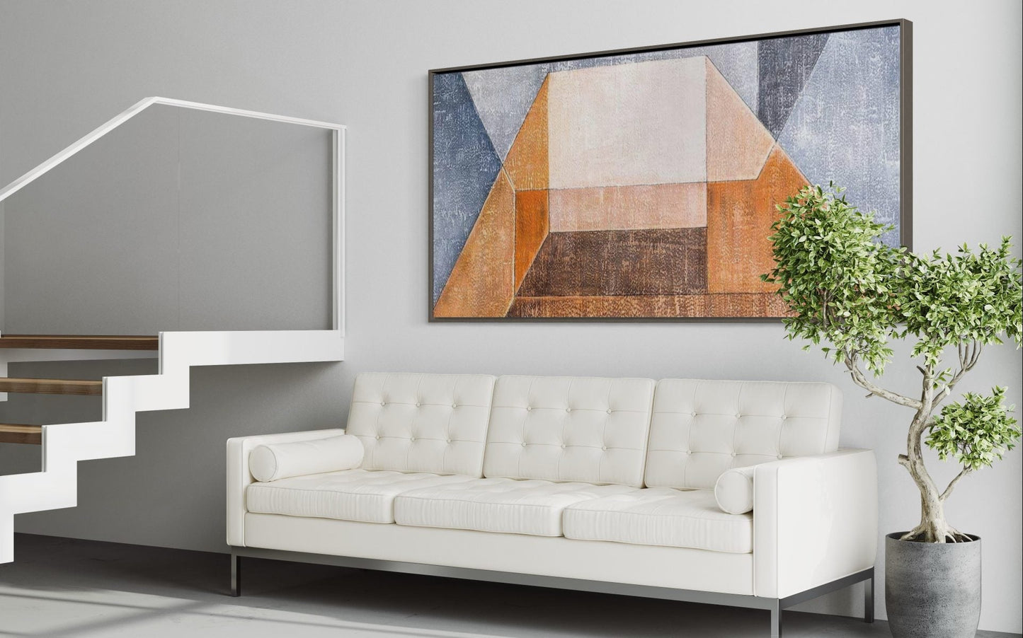 Abstract Geometric Oil Painting in Earth Tones for Modern Home Decor