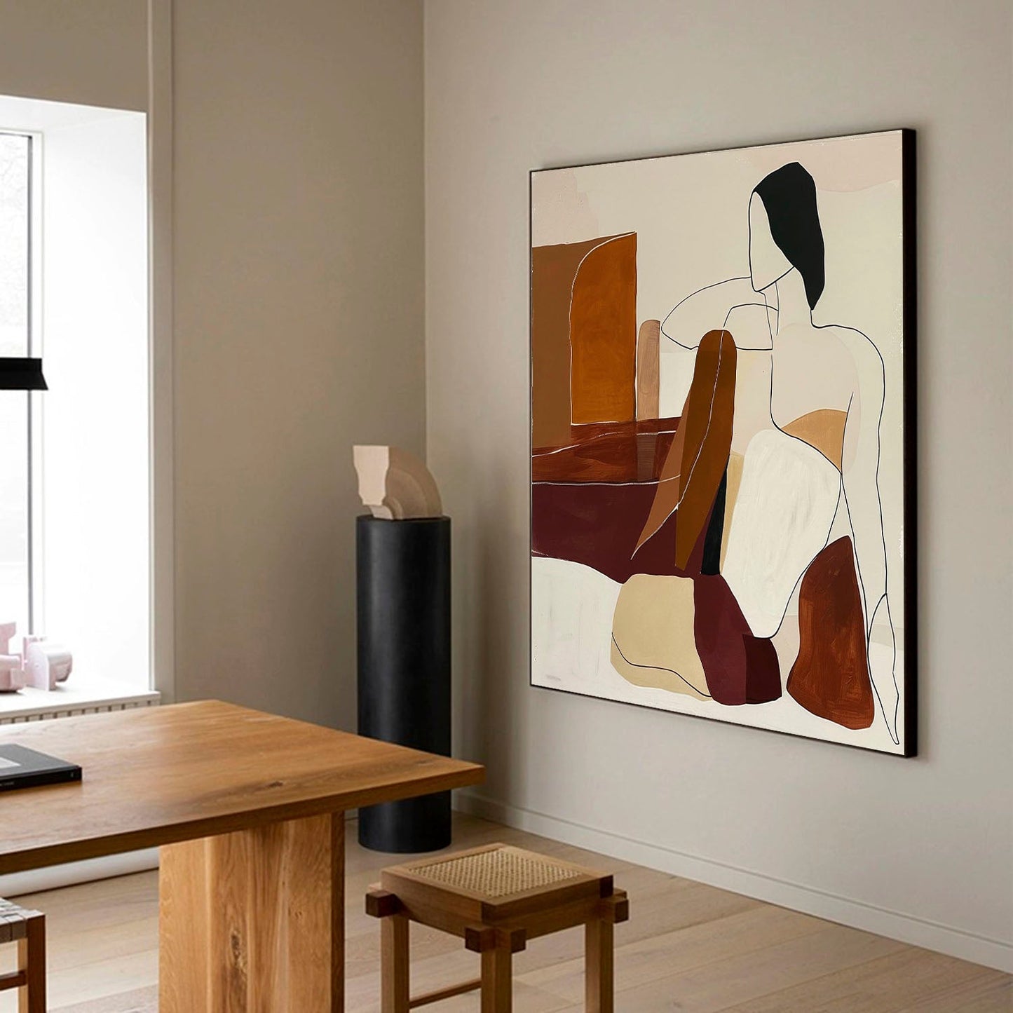 Elegant Minimalist Oil Painting of Abstract Human Figures in Warm Tones