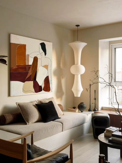 Elegant Minimalist Oil Painting of Abstract Human Figures in Warm Tones