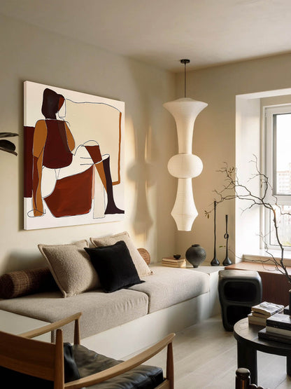 Contemporary Minimalist Oil Painting of Abstract Figures in Earthy Tones