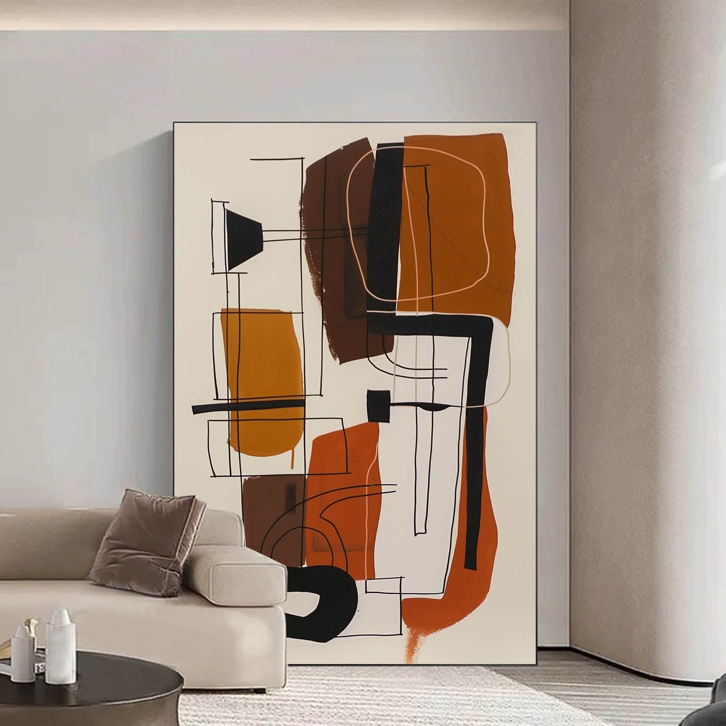 Modern Vintage Abstract Oil Painting in Warm Earthy Tones for Contemporary Decor