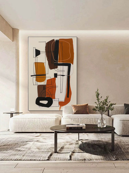 Modern Vintage Abstract Oil Painting in Warm Earthy Tones for Contemporary Decor