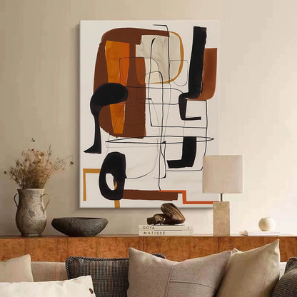 Modern Vintage Abstract Oil Painting with Bold Colors and Unique Lines