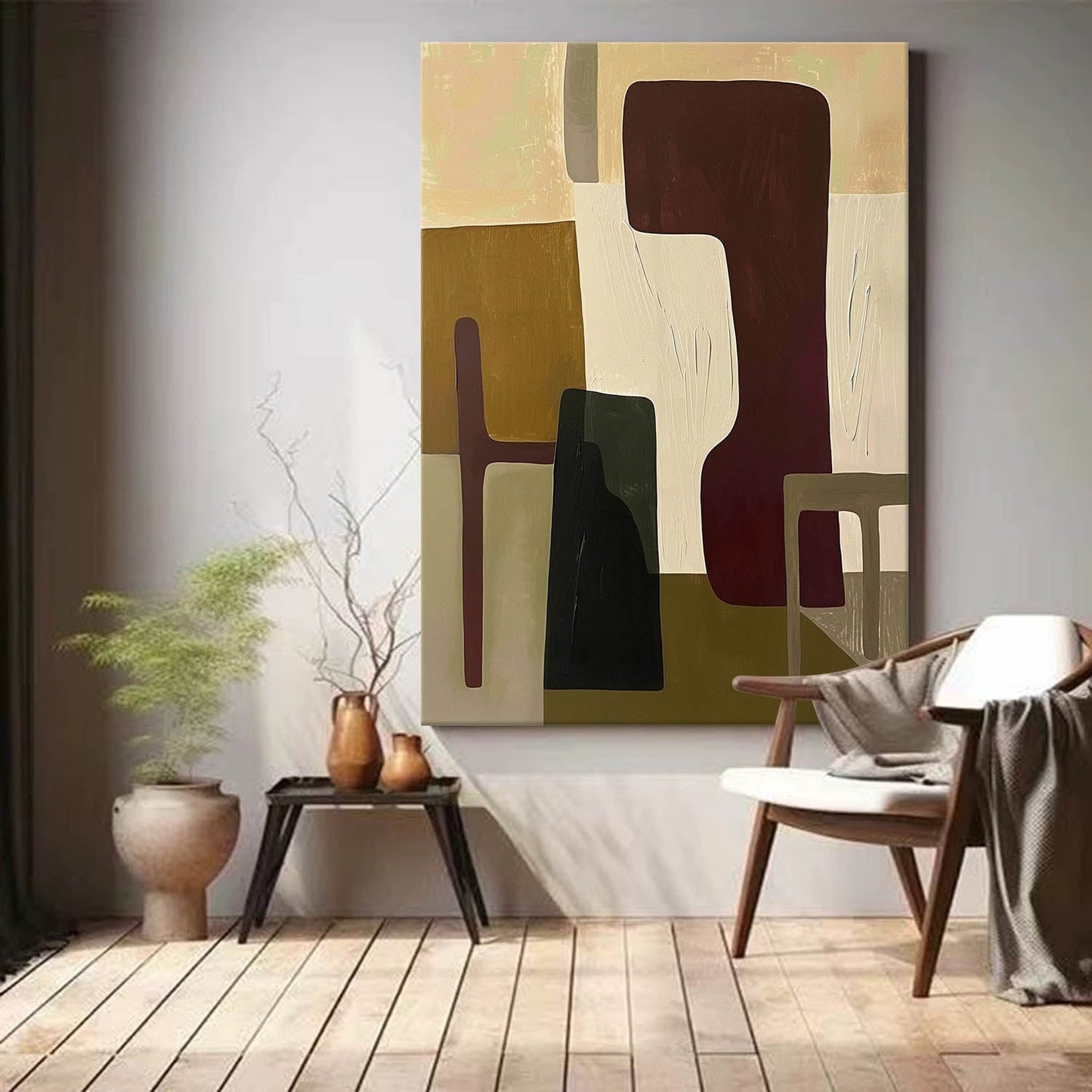 Modern Vintage Abstract Oil Painting for Stylish Home Decor