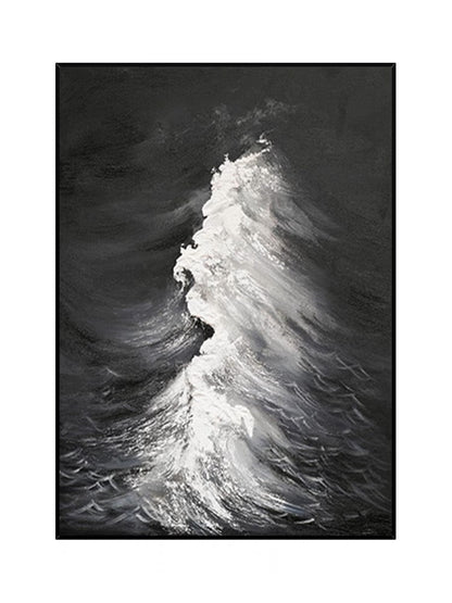 Elegant Ocean Waves: Majestic Black and White Oil Painting for Home Decor