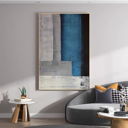 Tranquil Abstract Oil Painting in Soothing Blue and Gray Tones