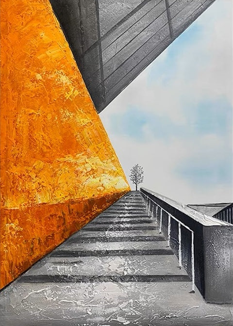 Vibrant Abstract Oil Painting of Dynamic Steps and Bold Color Contrast