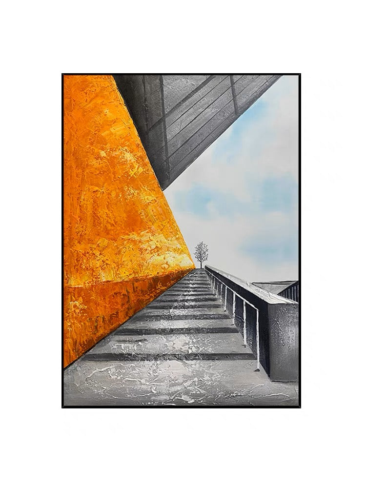 Vibrant Abstract Oil Painting of Dynamic Steps and Bold Color Contrast