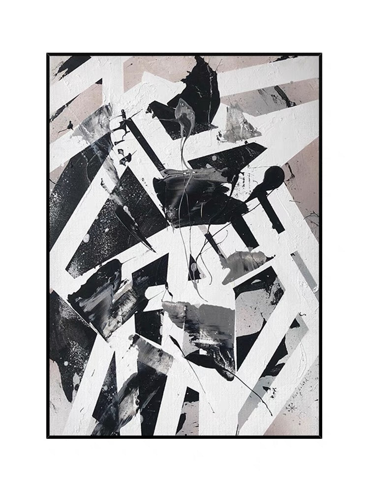 Abstract Black and White Oil Painting for Modern Home Decor