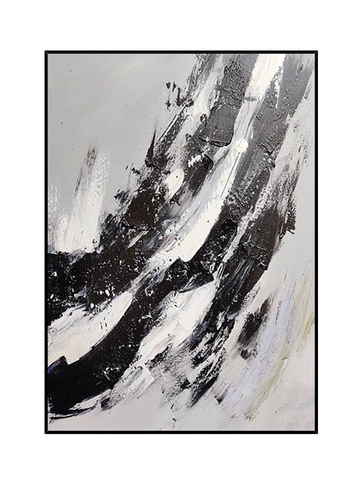 Abstract Black and White Oil Painting for Modern Home Décor