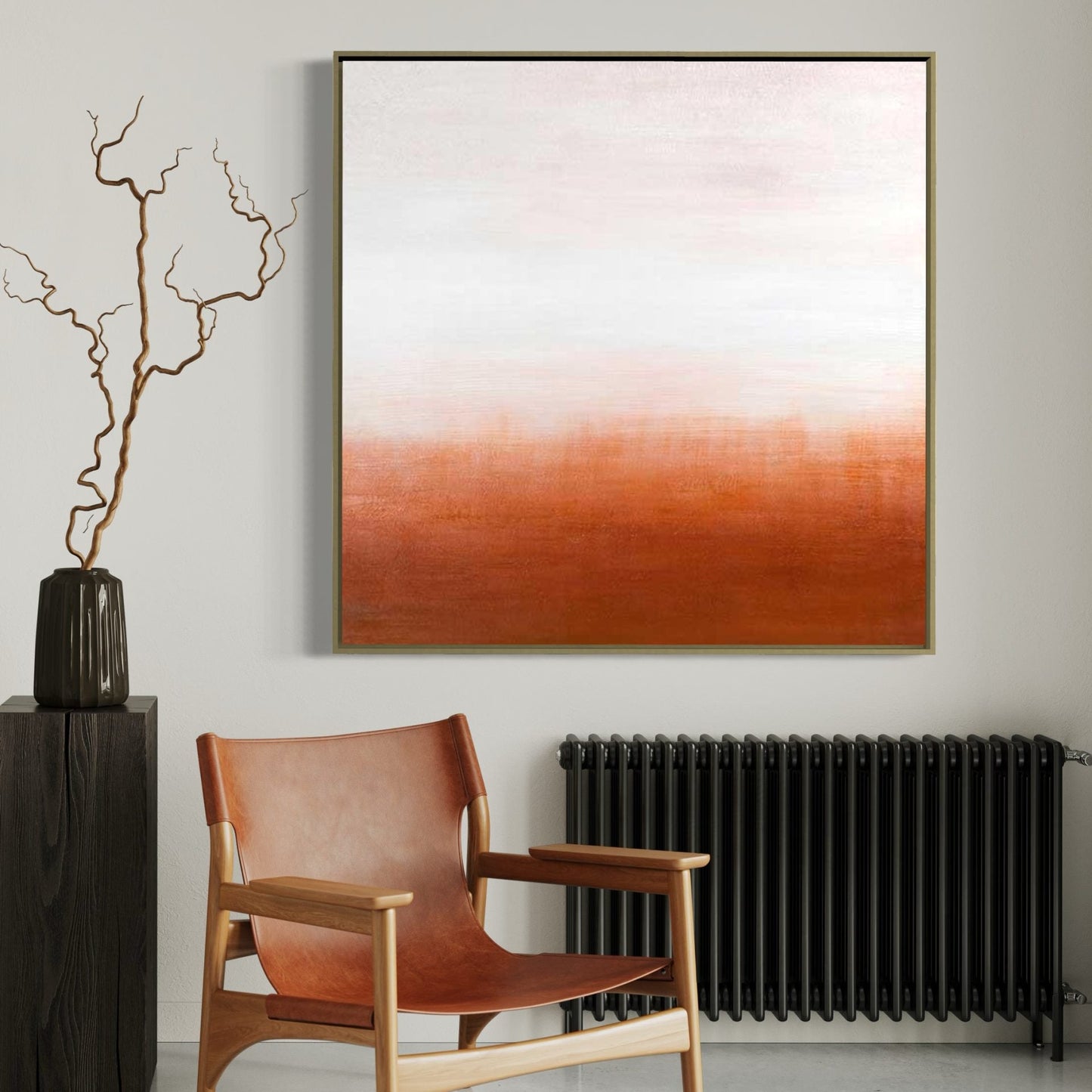 Serene Horizon: Abstract Oil Painting in Warm Earth Tones for Modern Decor